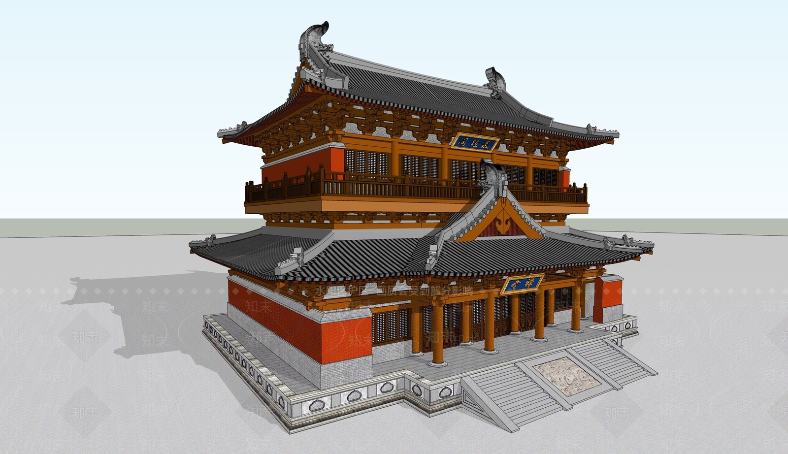 中式古建筑SU模型下载【ID:1202490886】