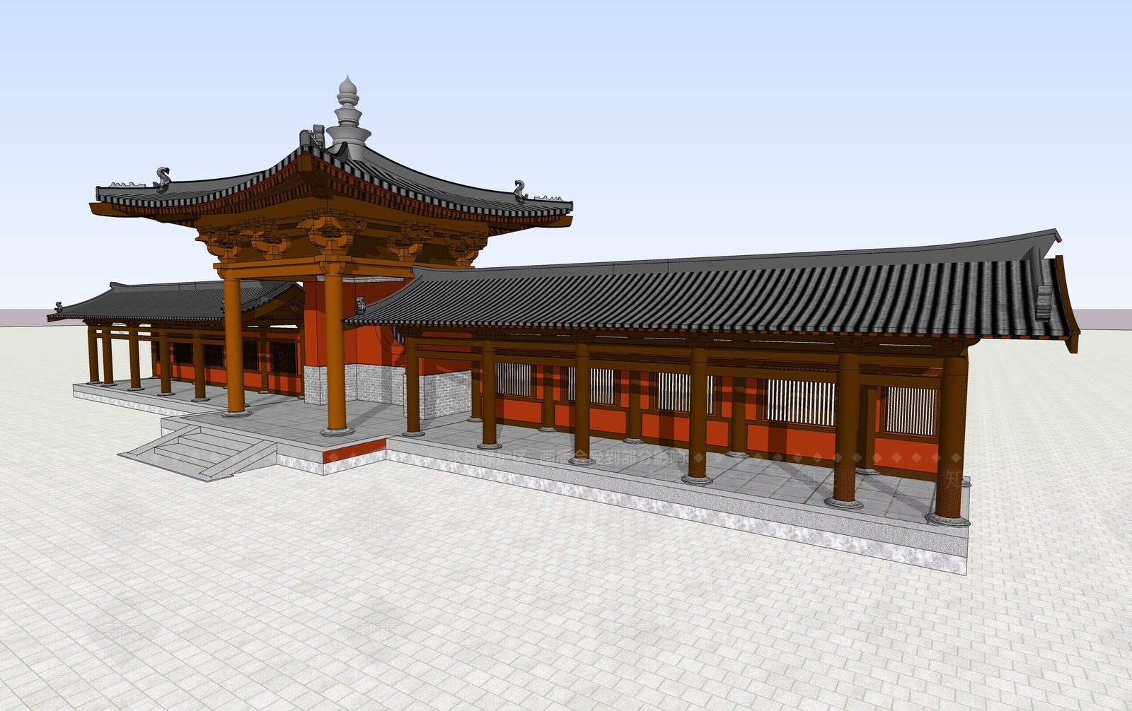 中式古建筑SU模型下载【ID:1202490957】