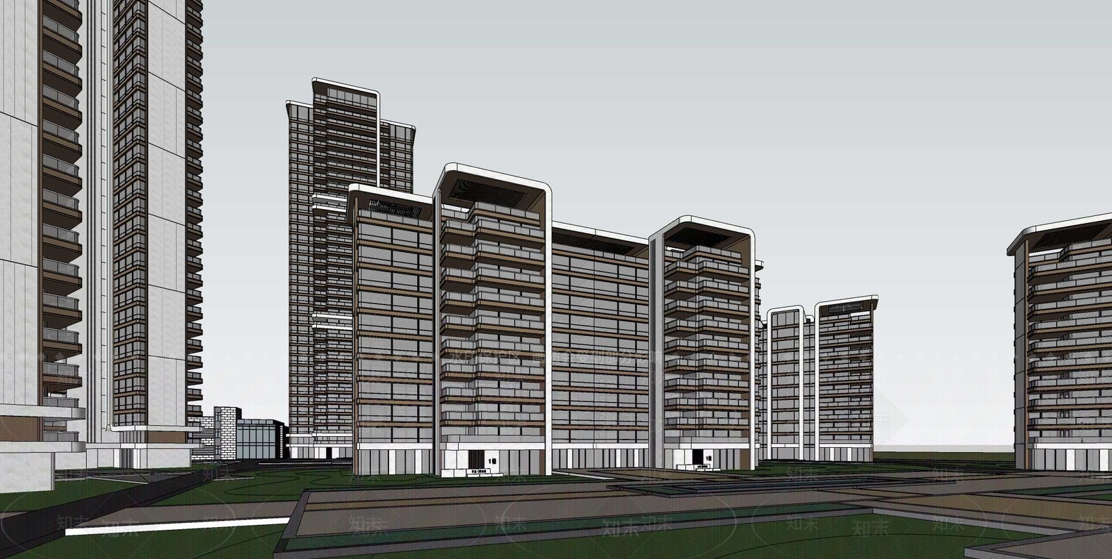现代高层住宅SU模型下载【ID:1202491390】