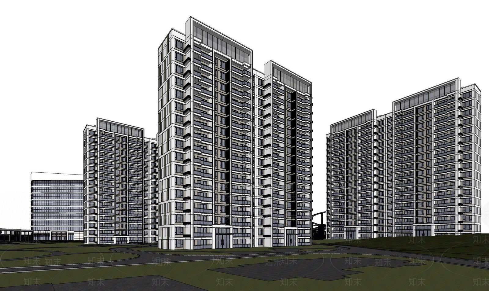 现代高层住宅SU模型下载【ID:1202491541】