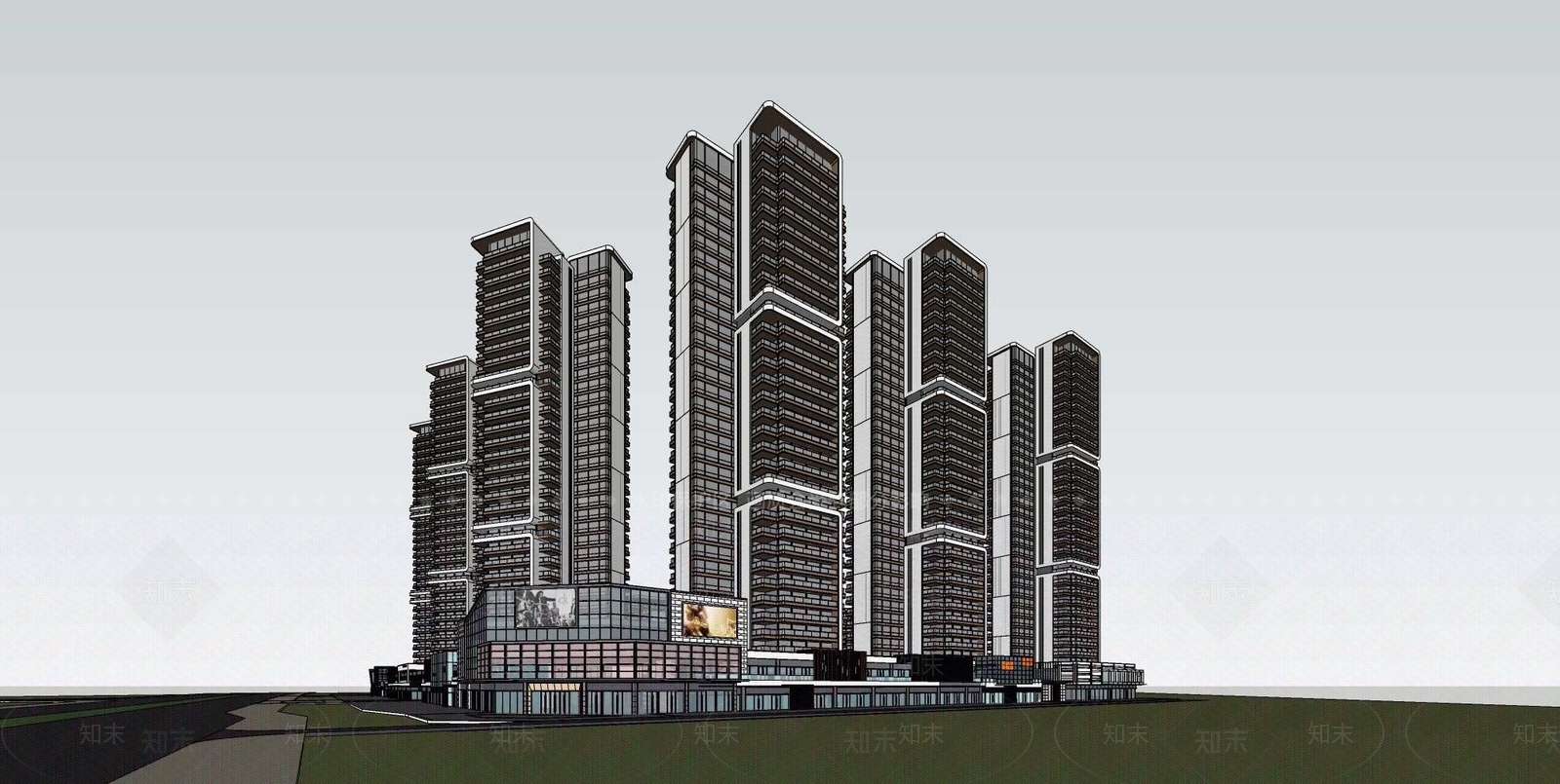 现代小区建筑SU模型下载【ID:1202491529】