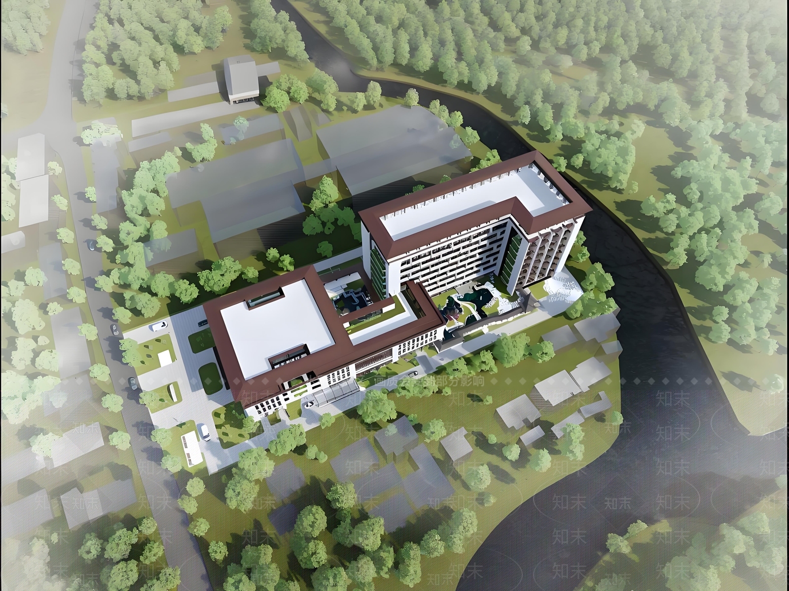 新中式医院建筑SU模型下载【ID:1202491964】
