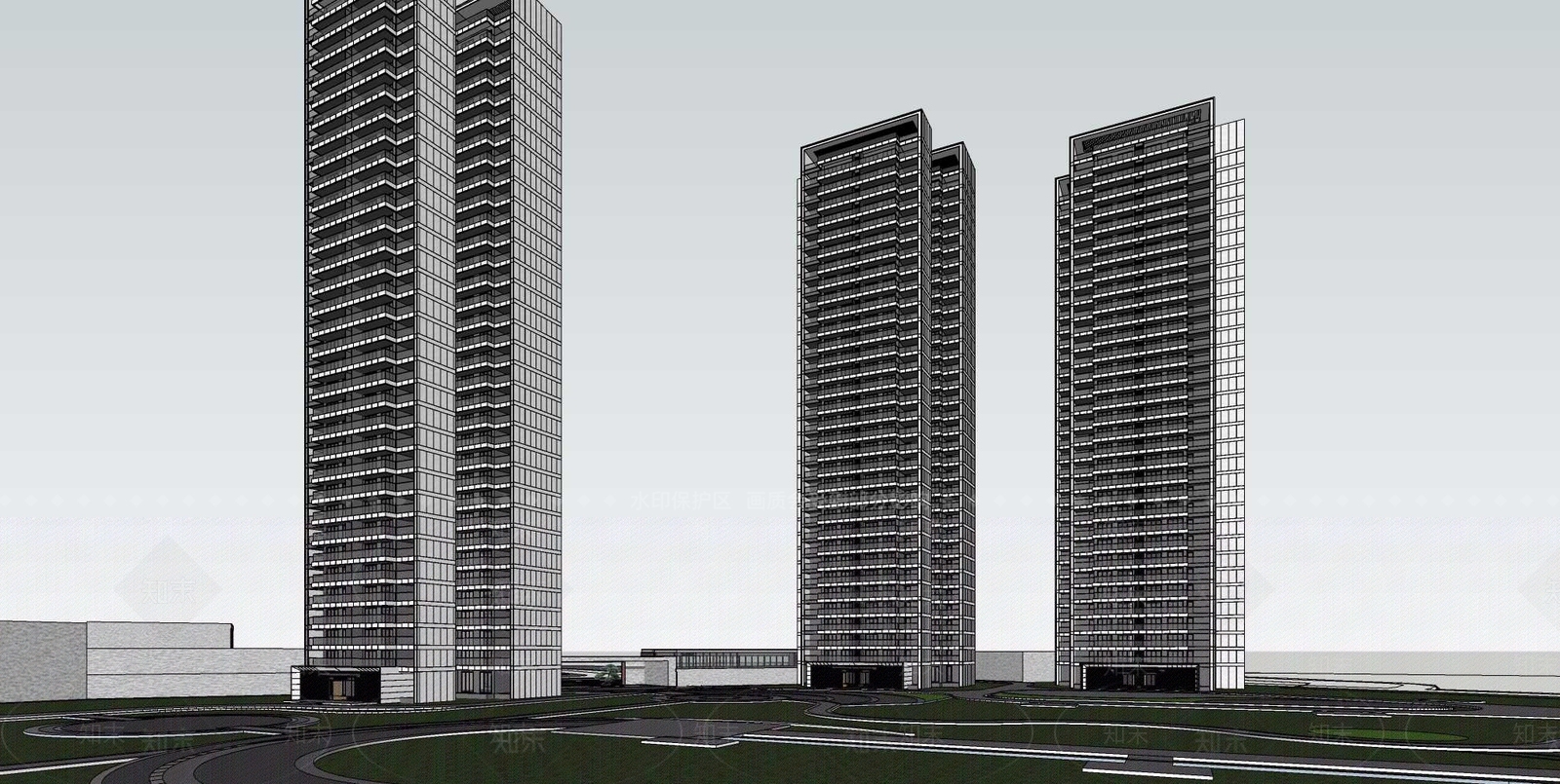现代高层住宅SU模型下载【ID:1202491617】