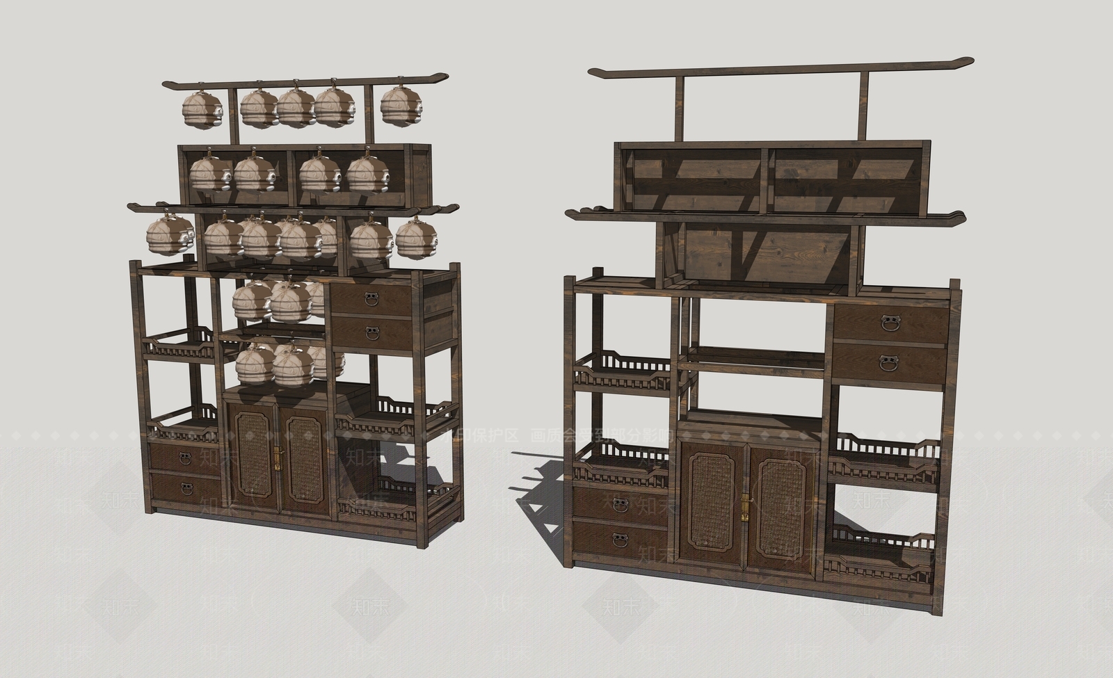 新中式中式博古架SU模型下载【ID:1202493035】