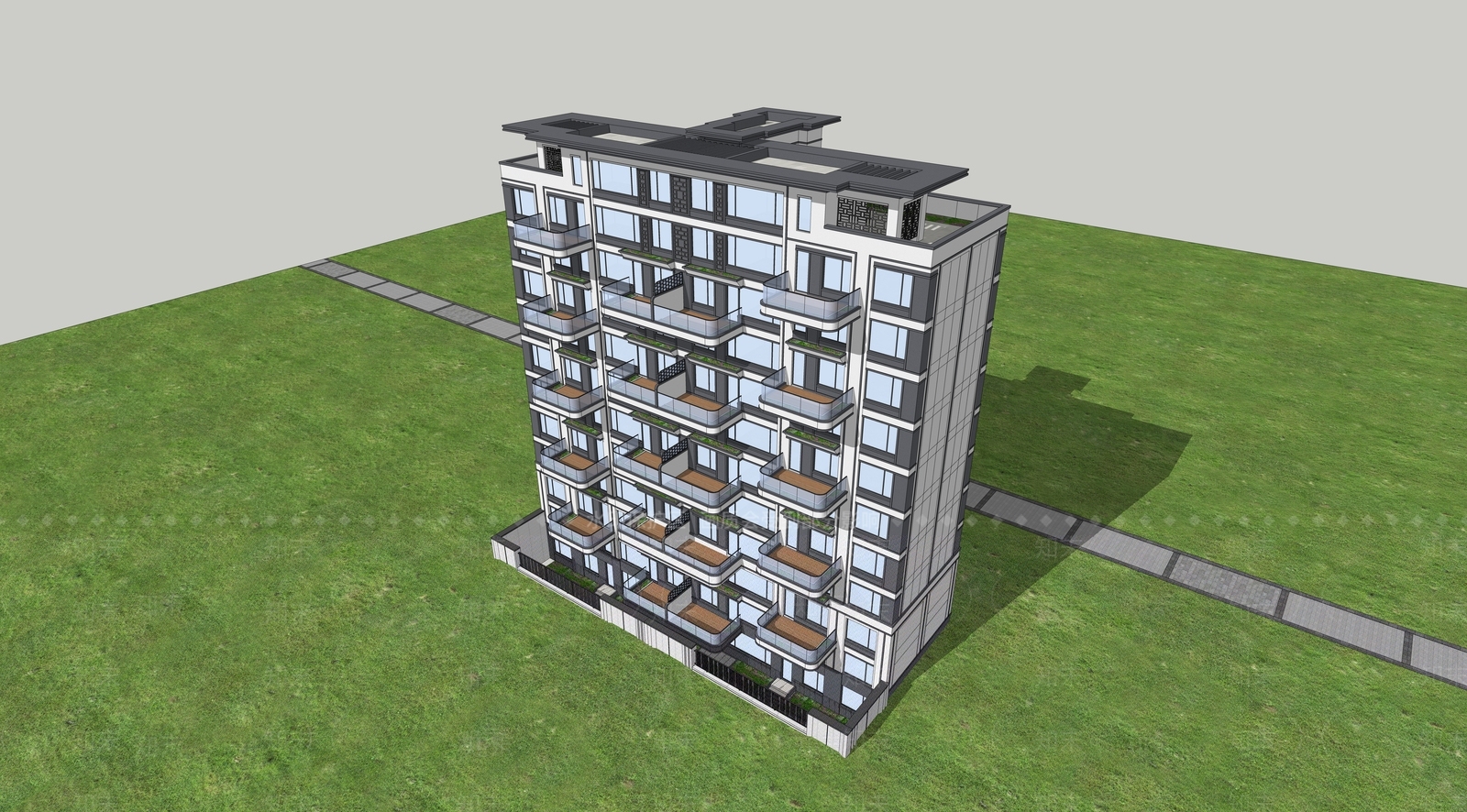 新中式现代高层住宅SU模型下载【ID:1202501265】
