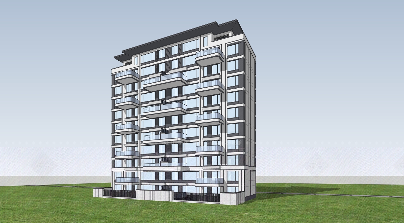 新中式现代高层住宅SU模型下载【ID:1202501265】