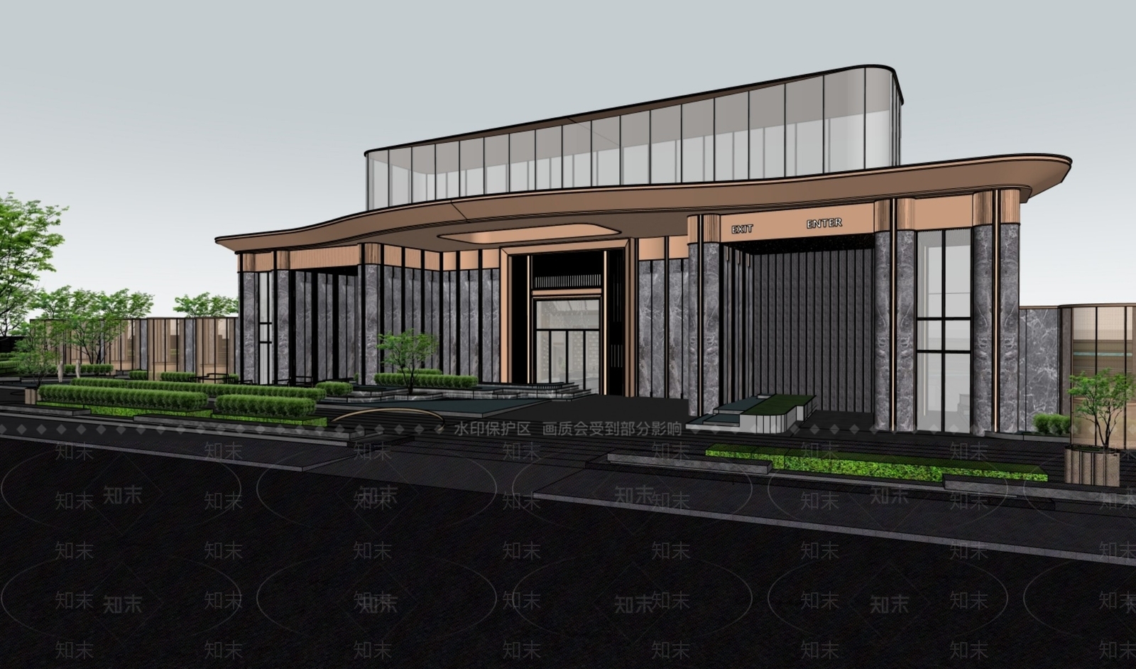 新中式现代售楼处建筑SU模型下载【ID:1202502792】