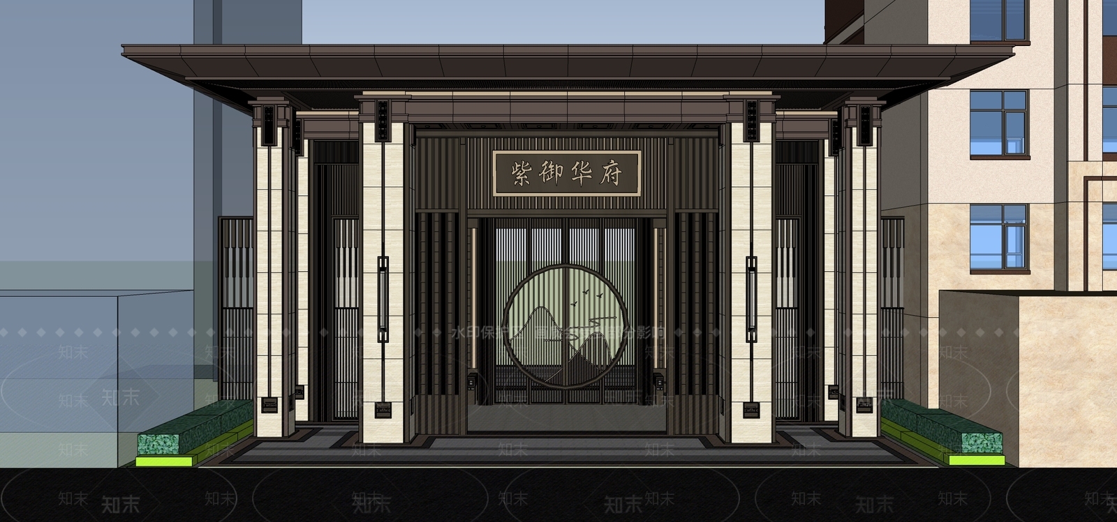 新中式中式入口大门SU模型下载【ID:1202507306】
