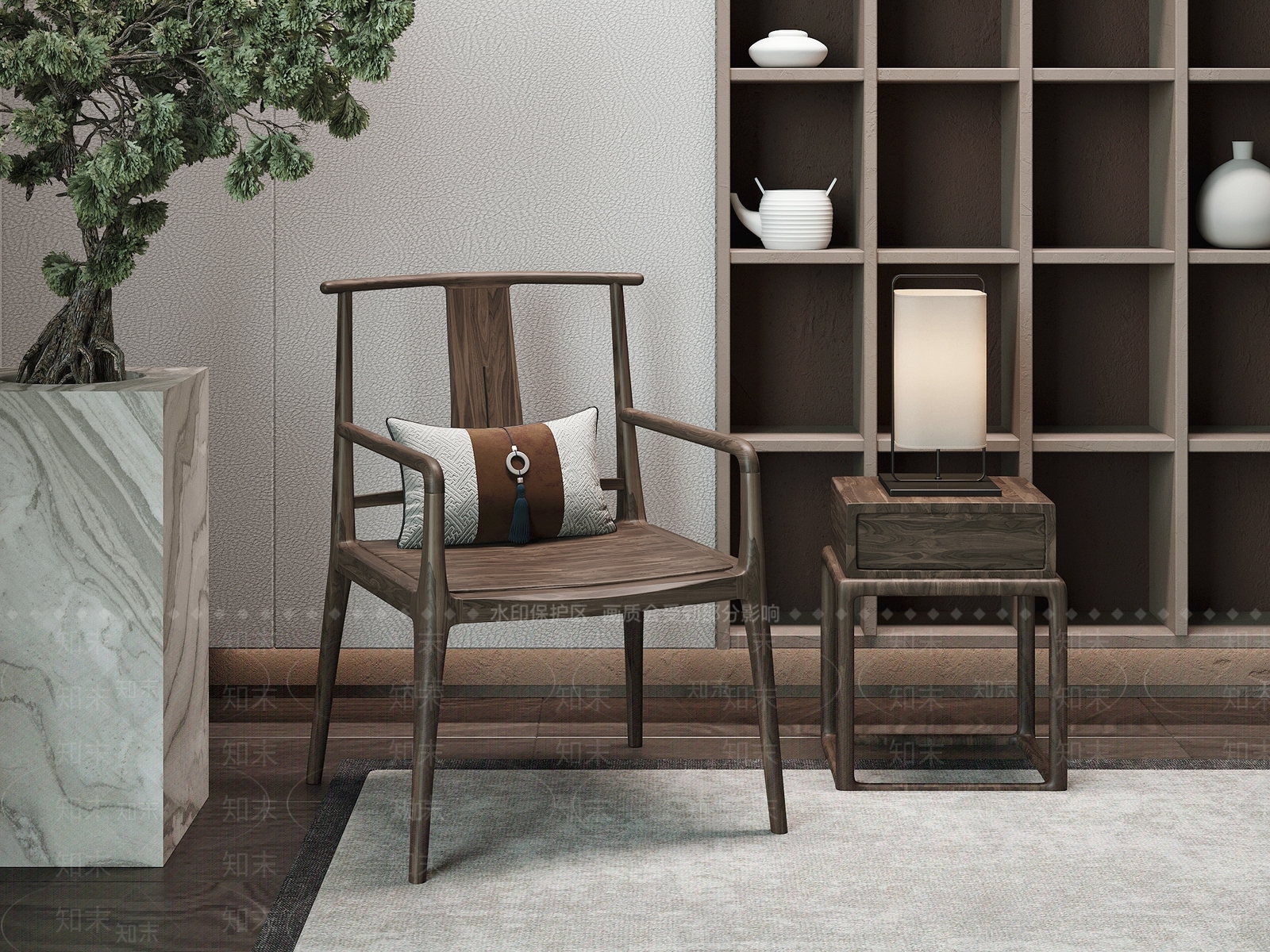 新中式书桌椅3D模型下载【ID:1202509201】