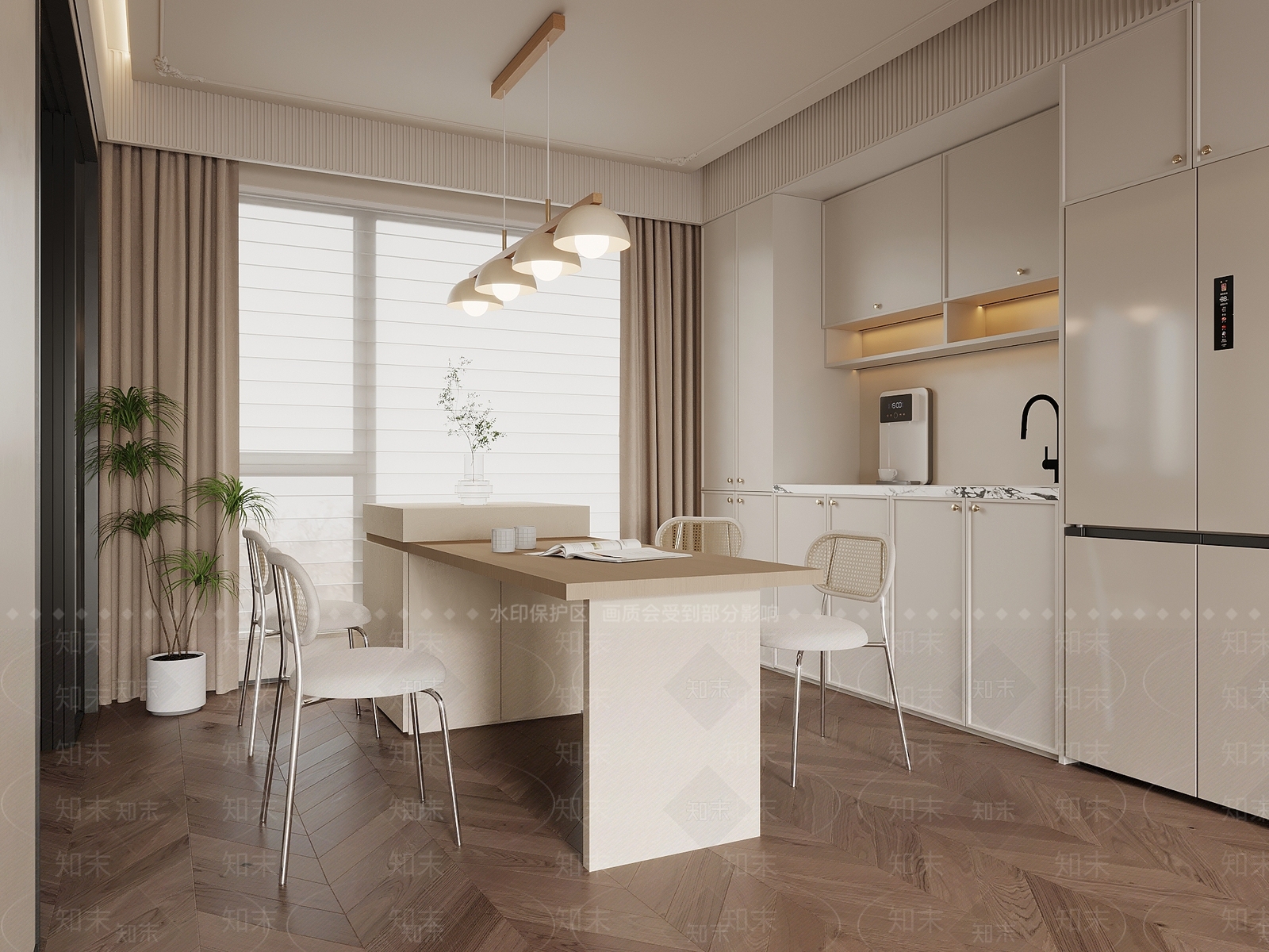 现代奶油家居餐厅3D模型下载【ID:1202691413】