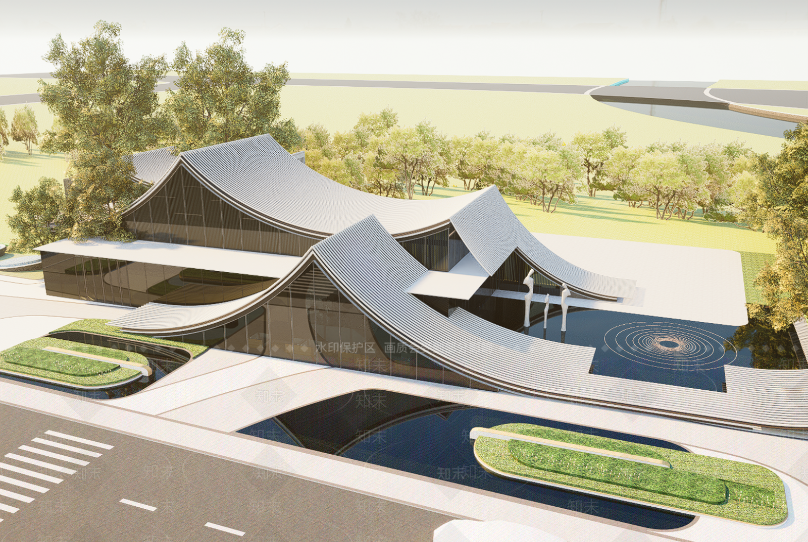 现代新中式售楼处建筑SU模型下载【ID:1202512341】