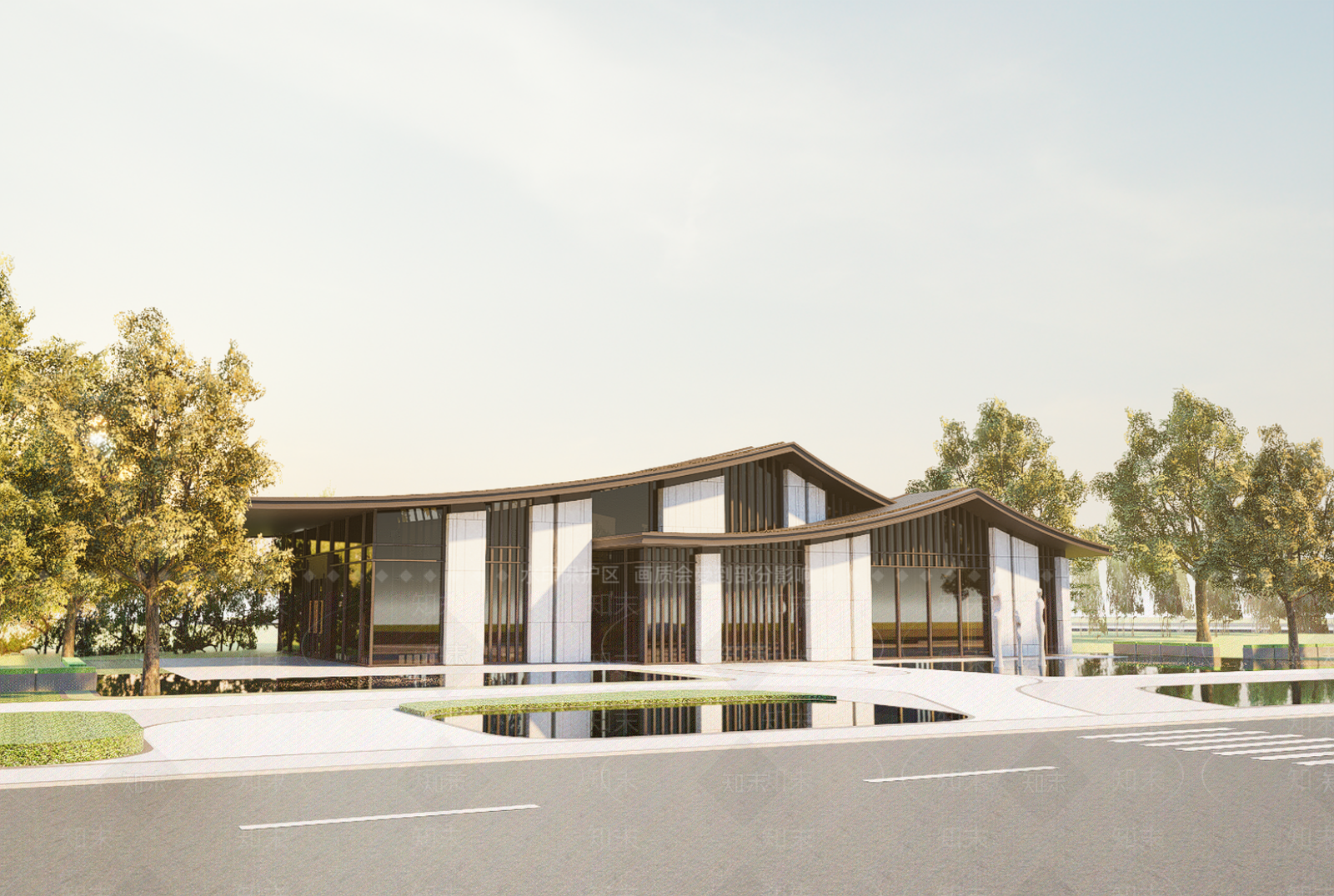 现代新中式售楼处建筑SU模型下载【ID:1202512403】