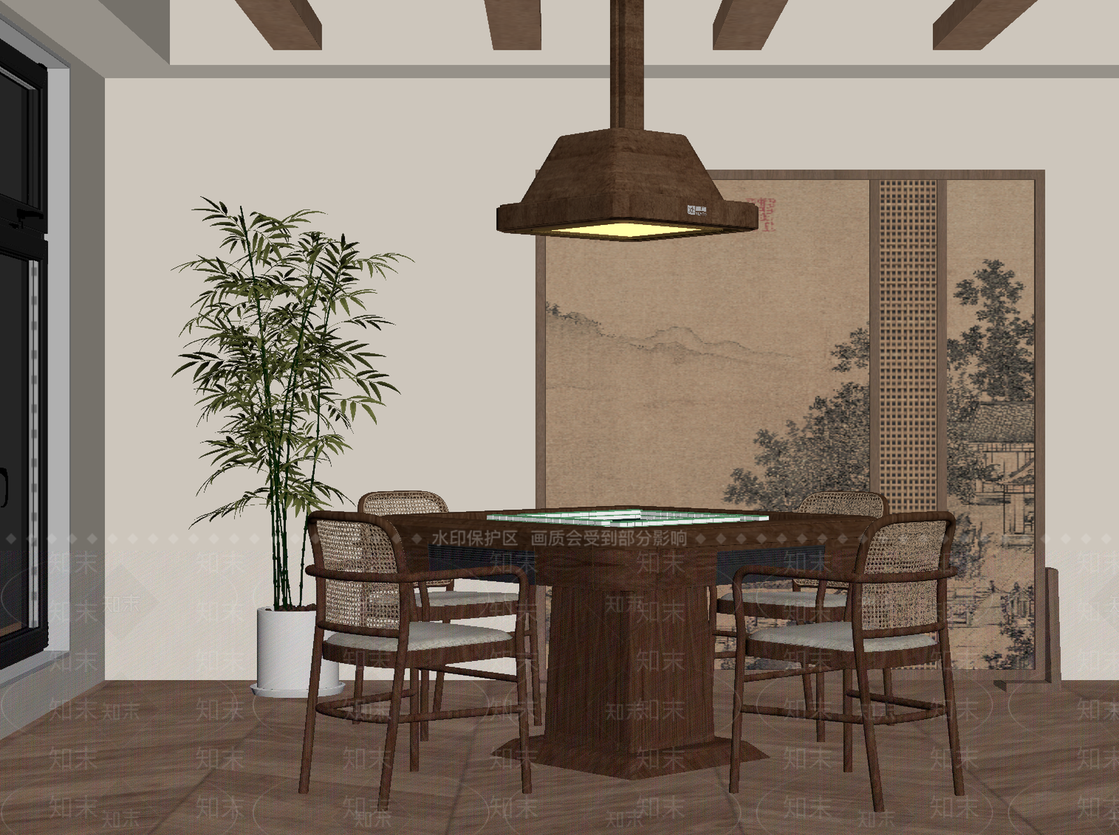 新中式棋牌室SU模型下载【ID:1202516877】