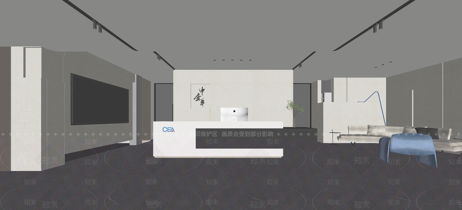 现代极简办公大堂SU模型下载【ID:1202525958】