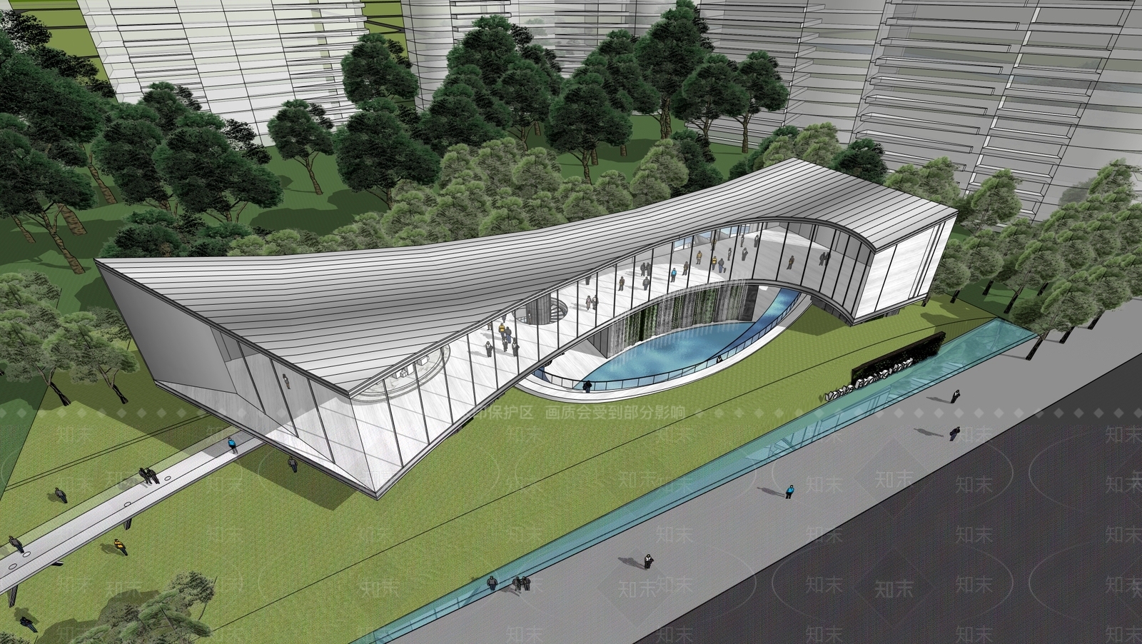 现代售楼处建筑SU模型下载【ID:1202631830】