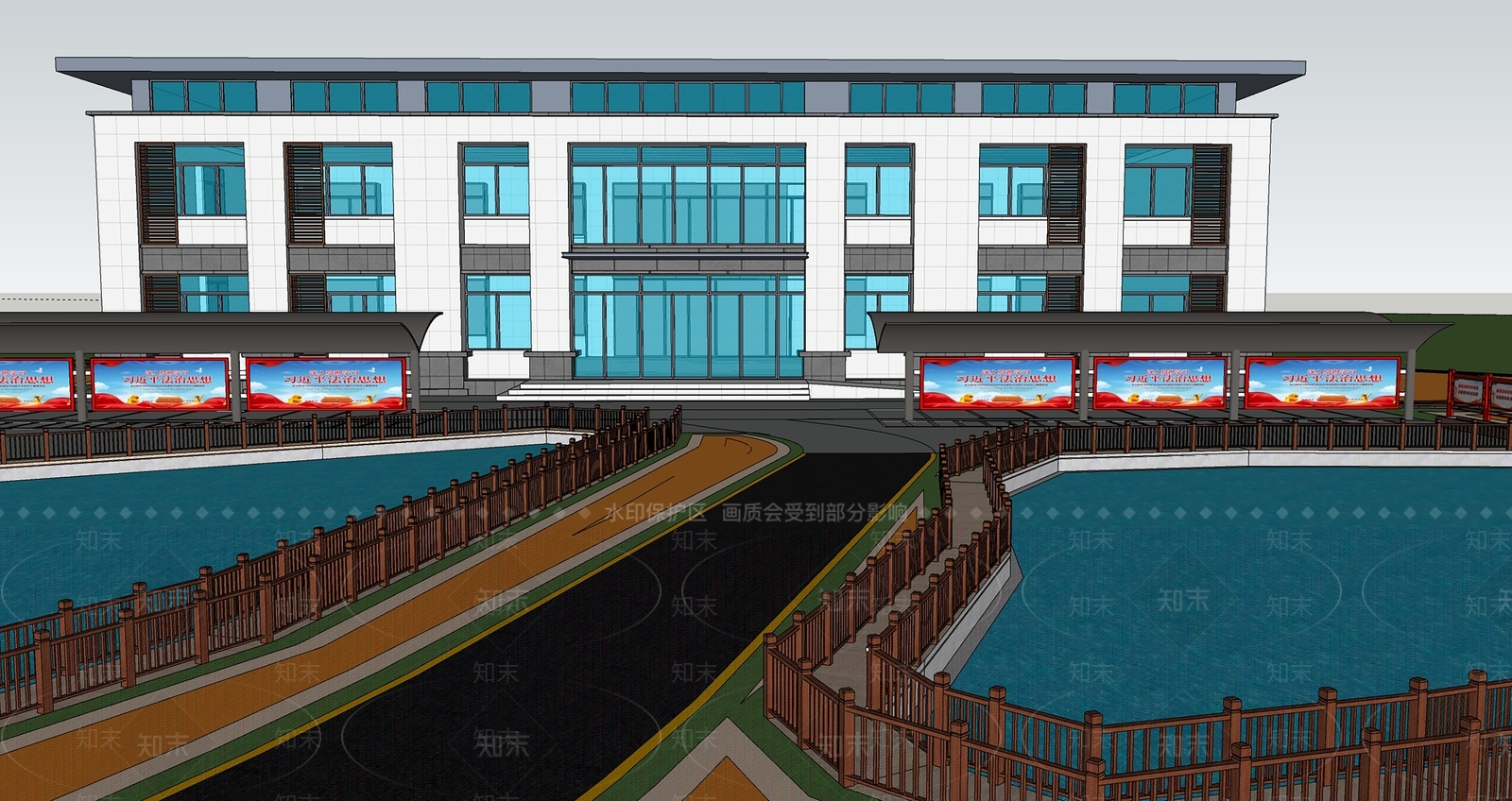 现代新中式小公建SU模型下载【ID:1202531530】