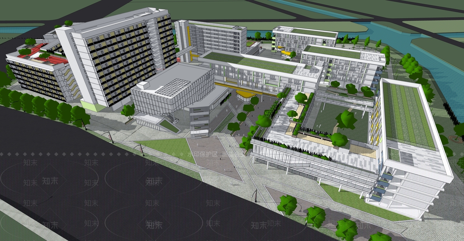 现代学校建筑SU模型下载【ID:1203081034】