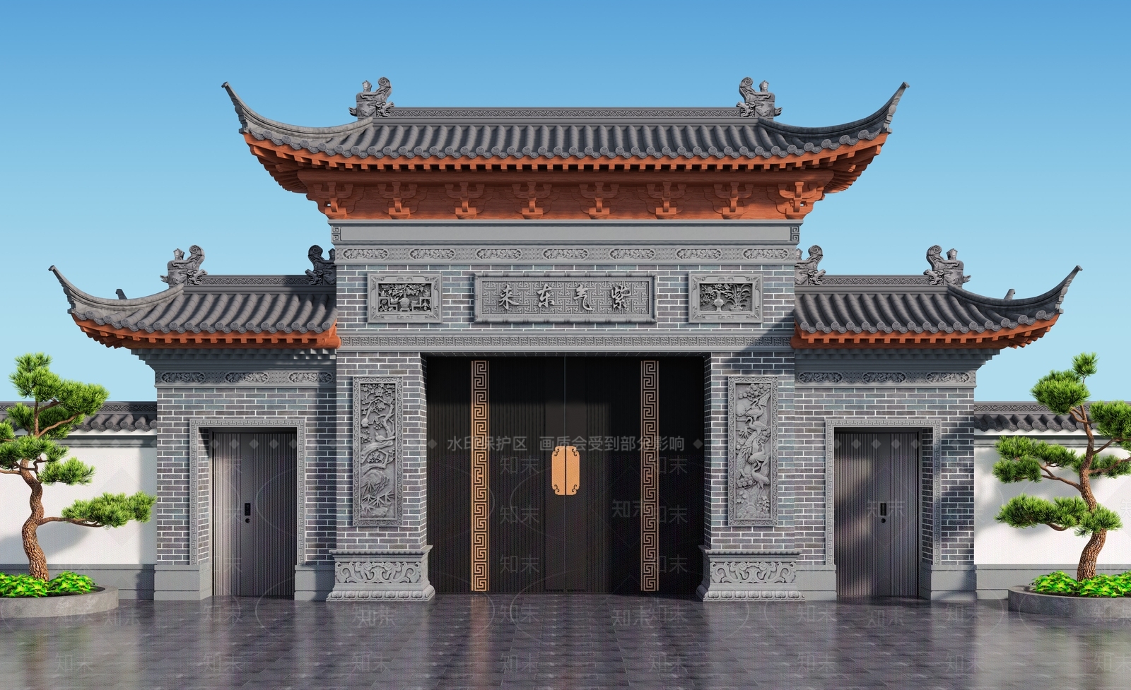 中式新中式大门SU模型下载【ID:1202534040】