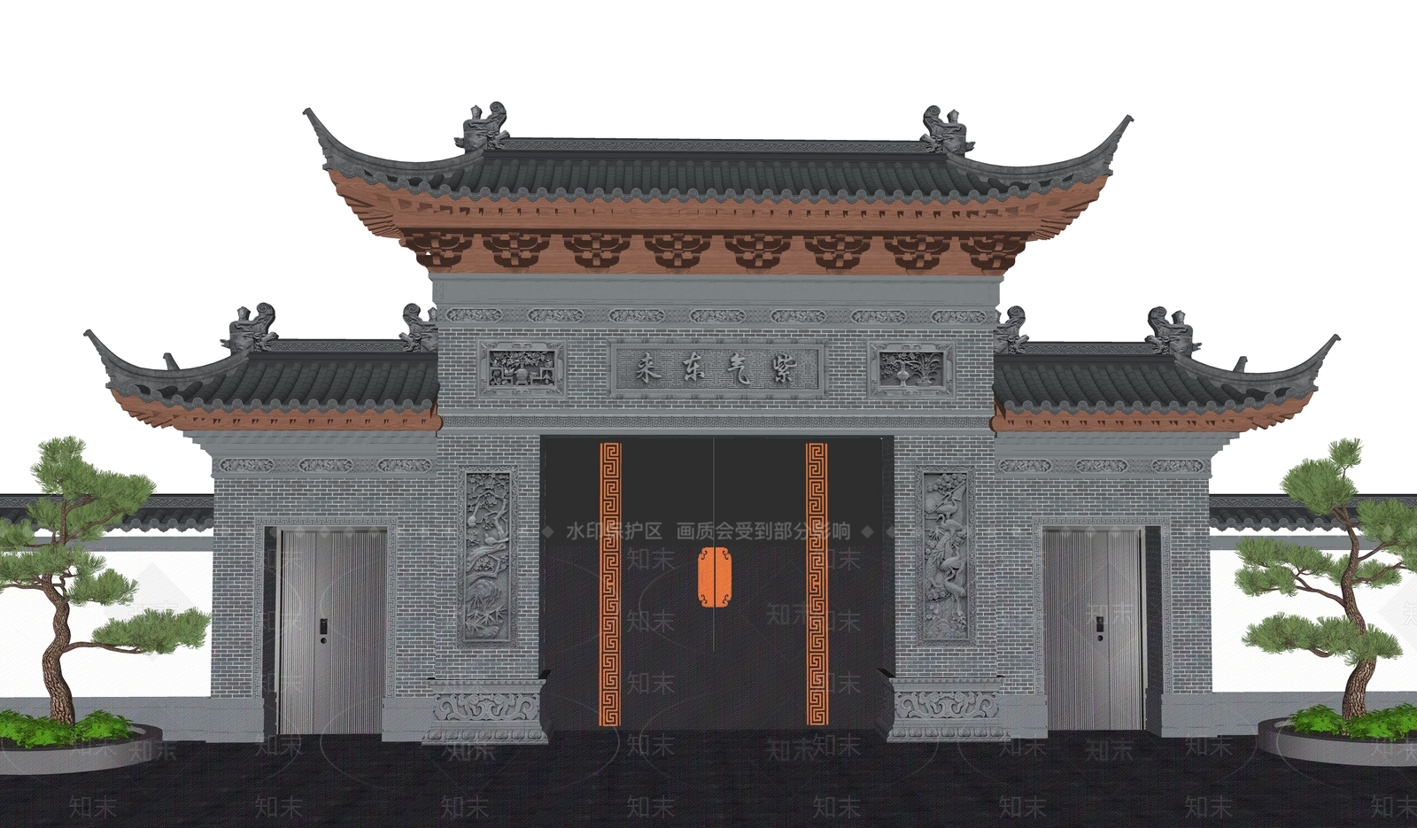 中式新中式大门SU模型下载【ID:1202534040】