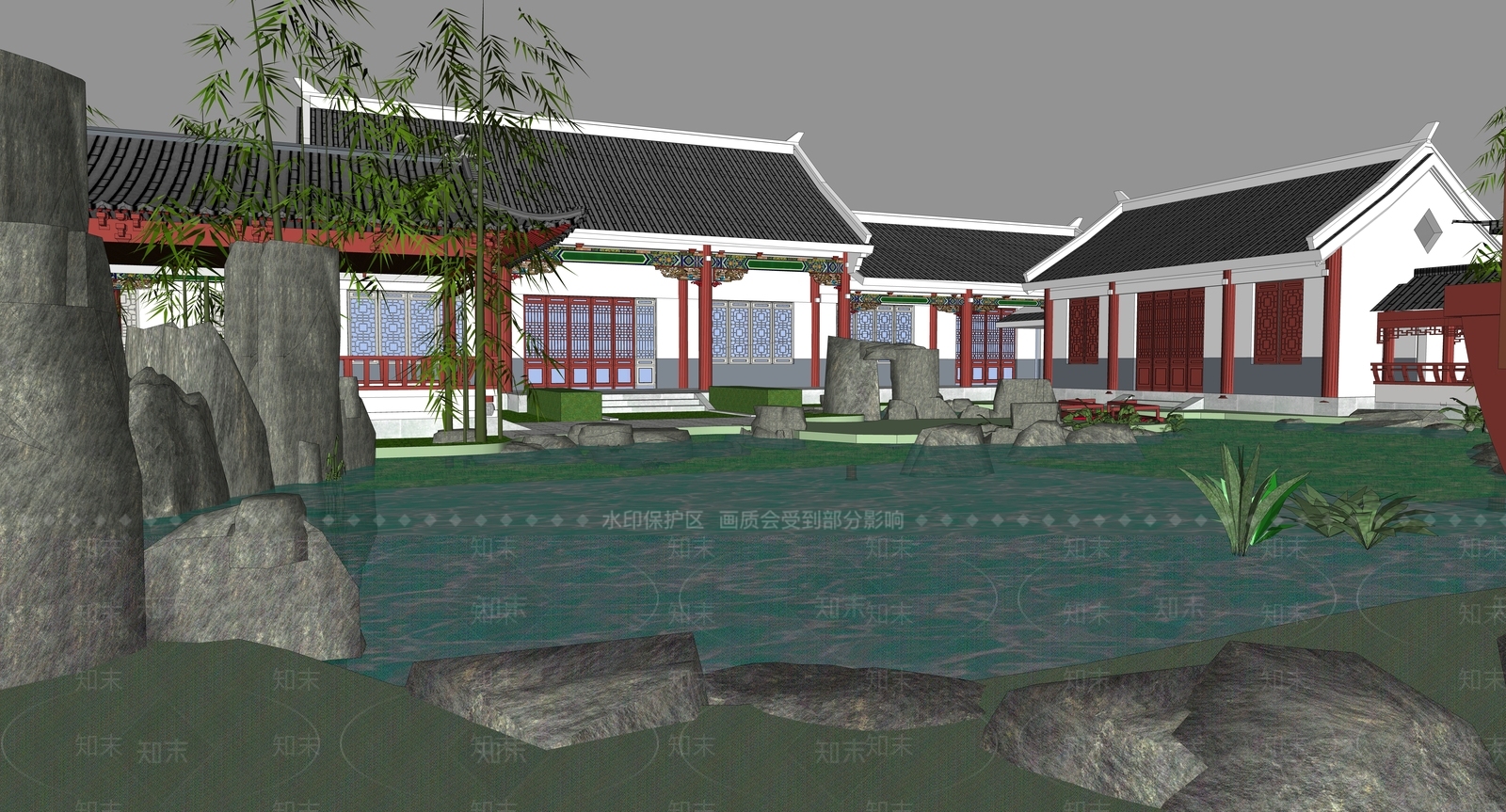 中式禅意四合院SU模型下载【ID:1202534252】