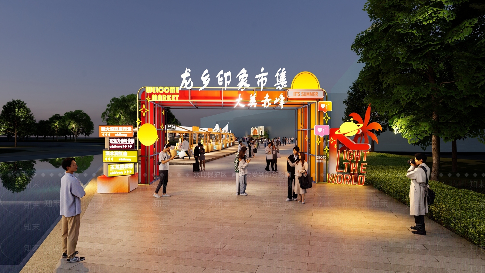 现代中式广场景观SU模型下载【ID:1202535826】