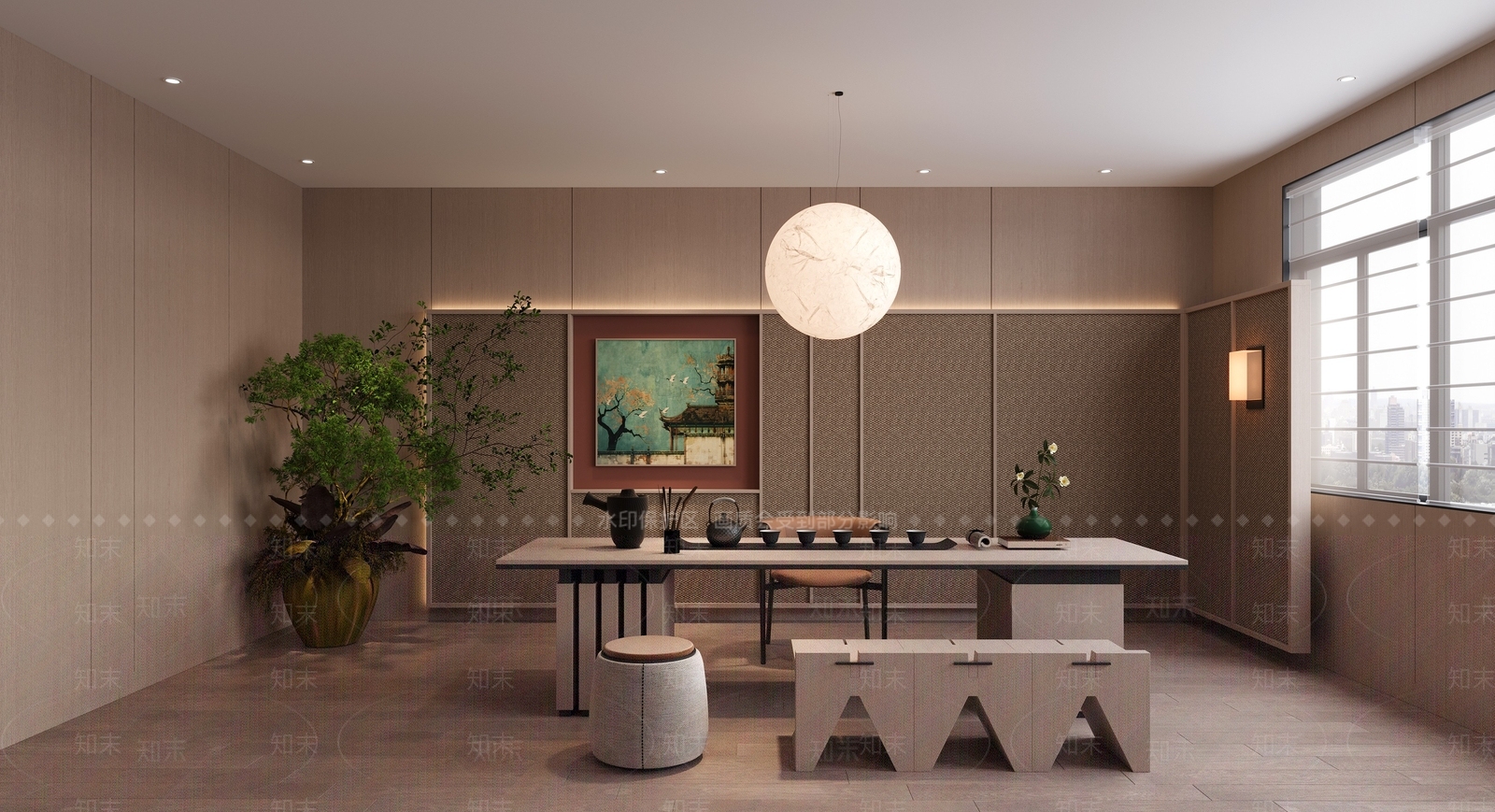 现代新中式茶室3D模型下载【ID:1202536104】