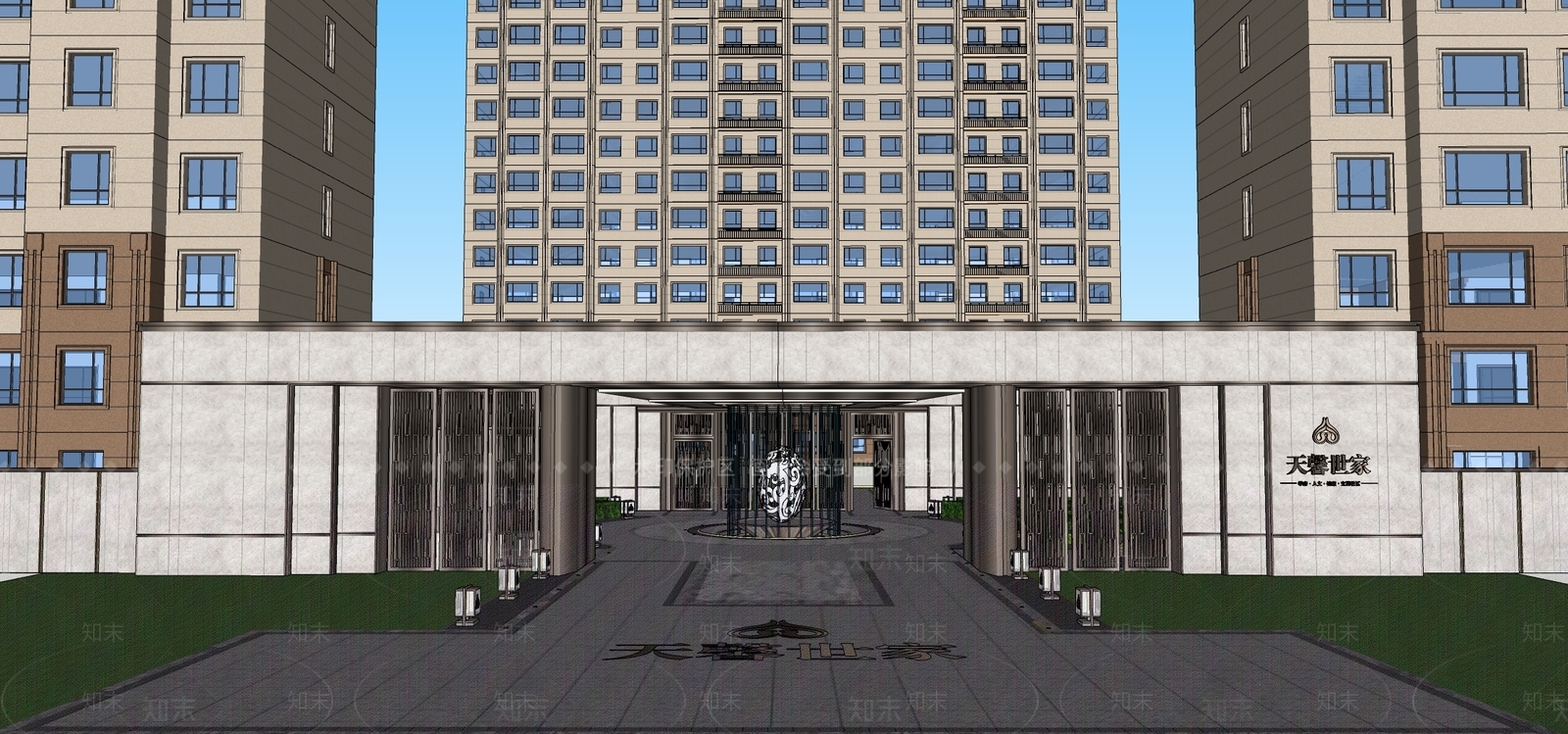 现代轻奢入口大门SU模型下载【ID:1202536285】