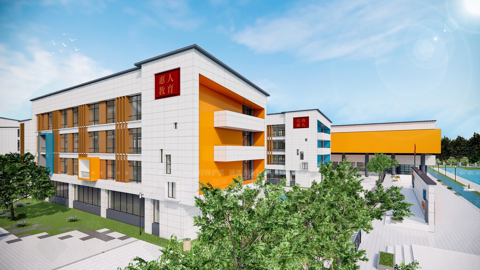 新中式现代学校建筑SU模型下载【ID:1202778665】