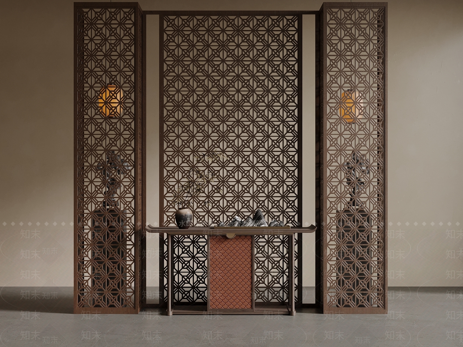 新中式隔断3D模型下载【ID:1202538997】