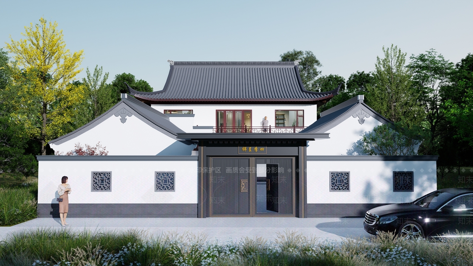 新中式中式古建筑SU模型下载【ID:1202541334】