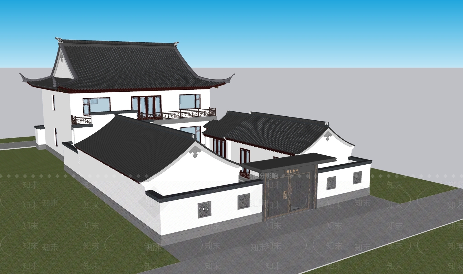 新中式中式古建筑SU模型下载【ID:1202541334】