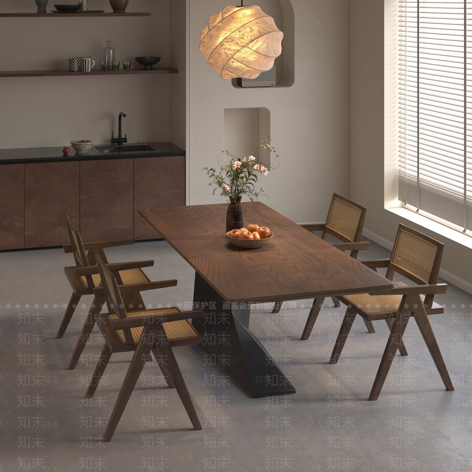 复古中古家居餐厅3D模型下载【ID:1202543220】