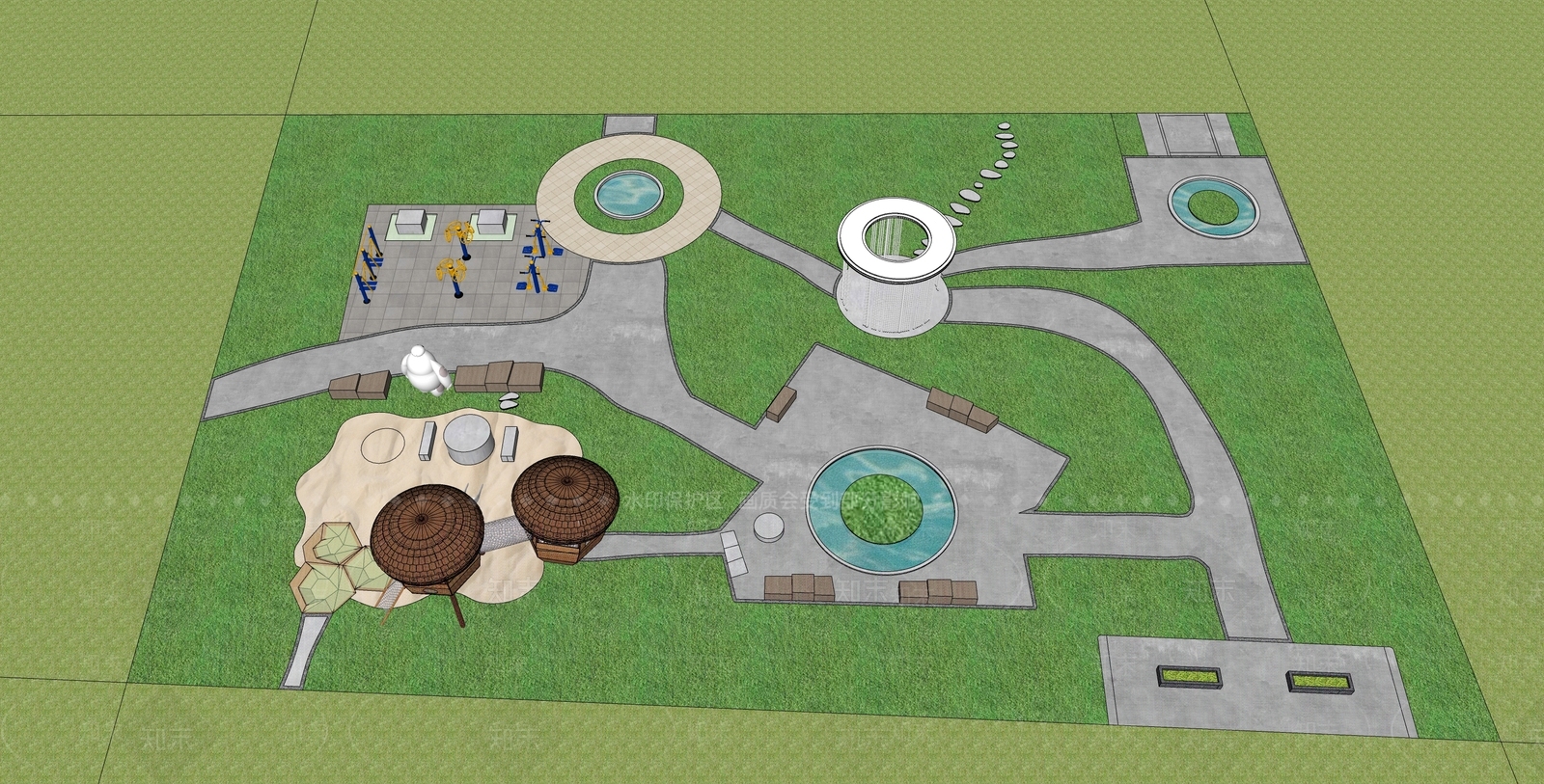 现代口袋公园SU模型下载【ID:1202543762】