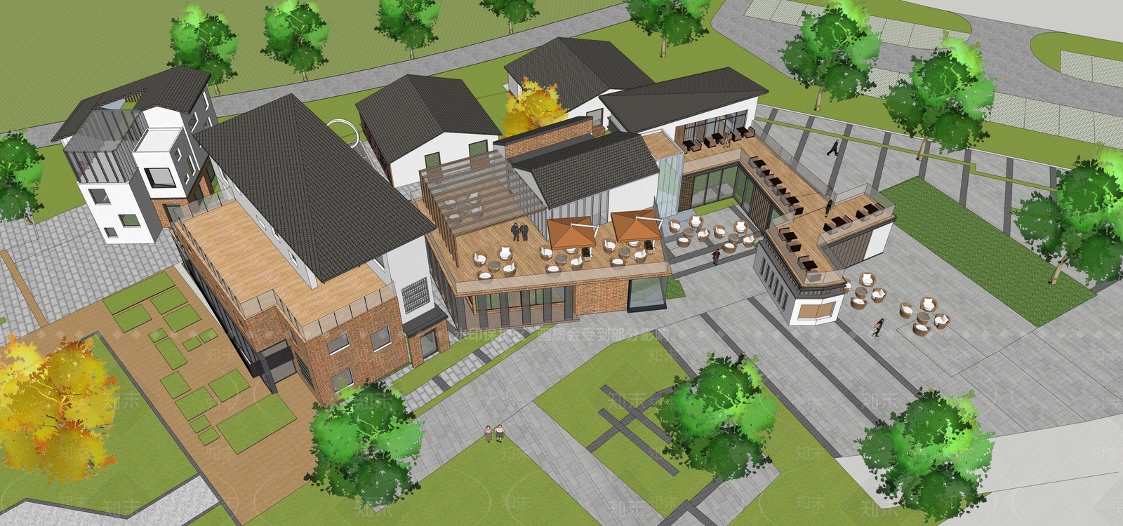新中式民宿建筑SU模型下载【ID:1202646752】