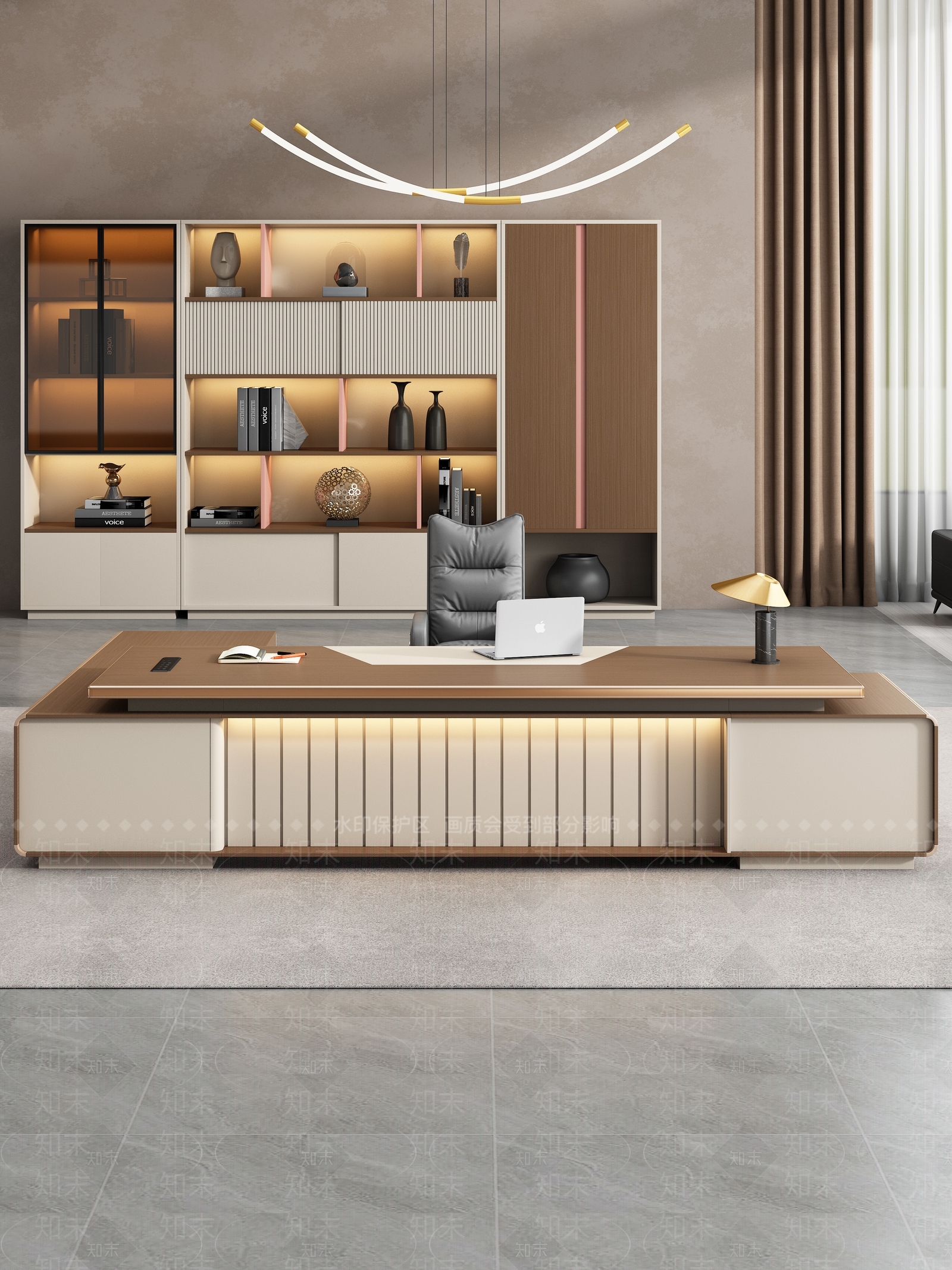 现代新中式办公桌3D模型下载【ID:1202550196】