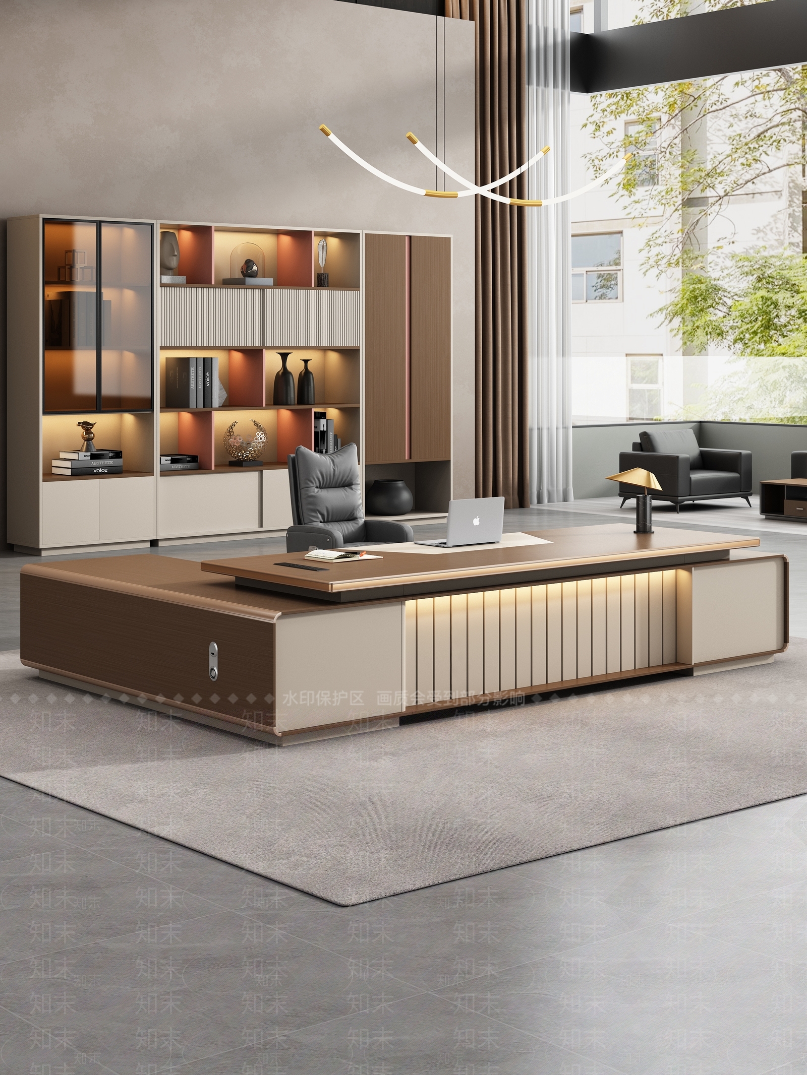 现代新中式办公桌3D模型下载【ID:1202550196】