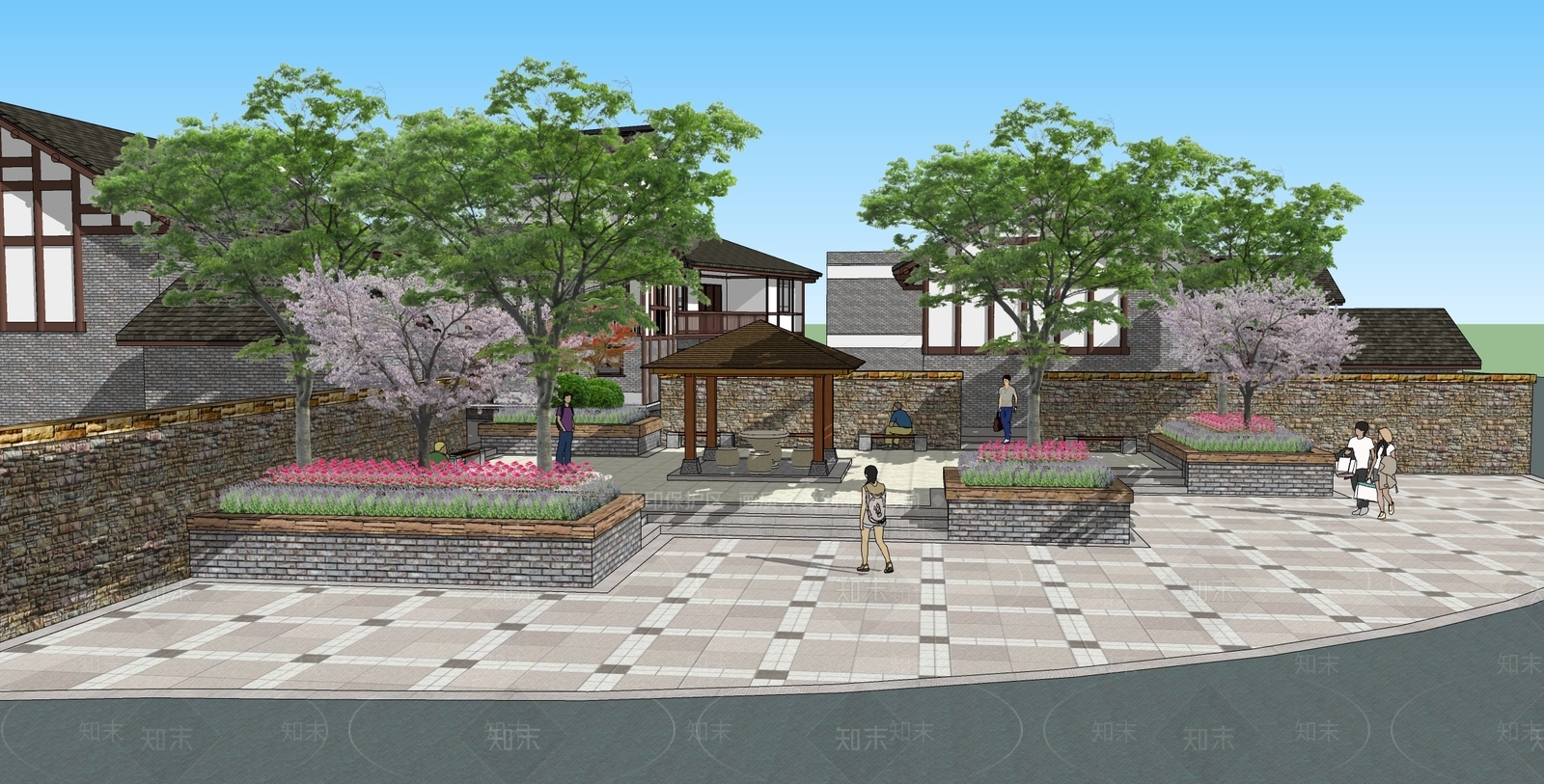 新中式乡村公园SU模型下载【ID:1202550324】