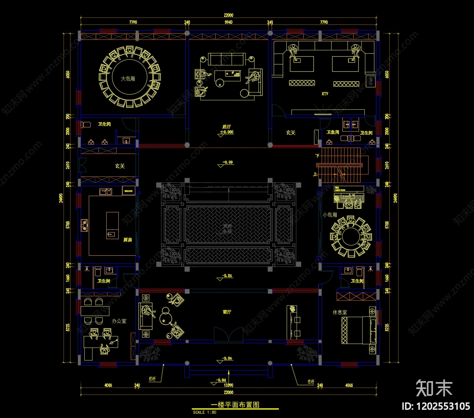 中式会所cad施工图下载【ID:1202553105】