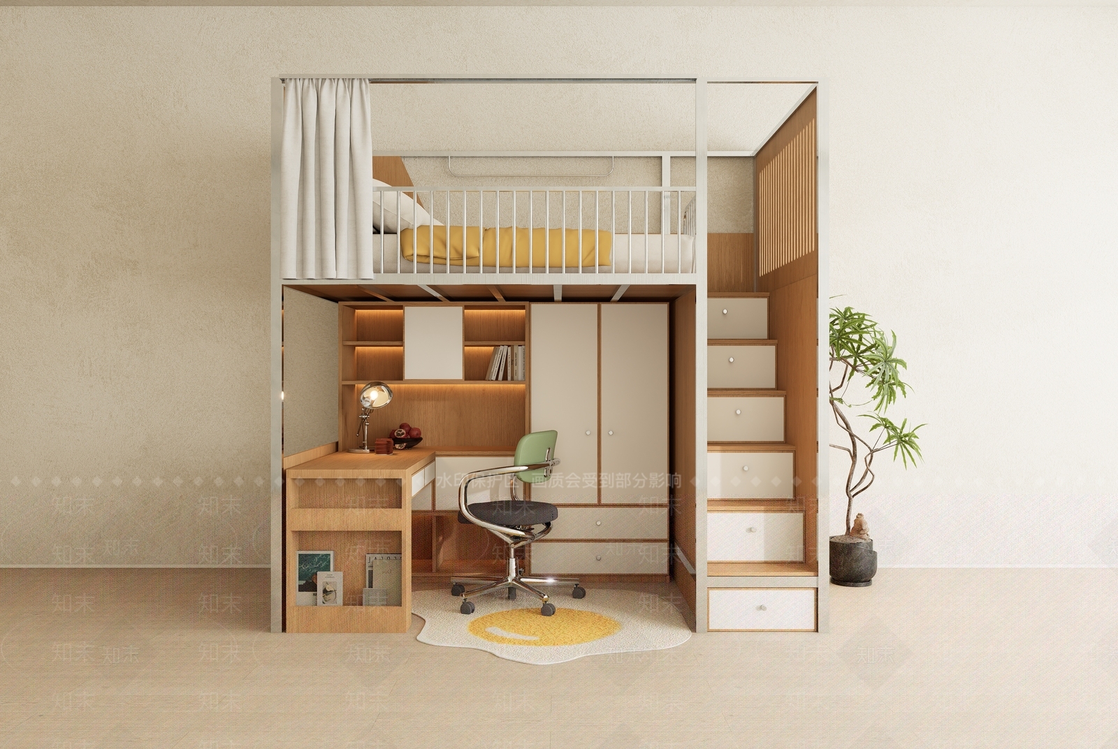 原木奶油上下床SU模型下载【ID:1202558145】