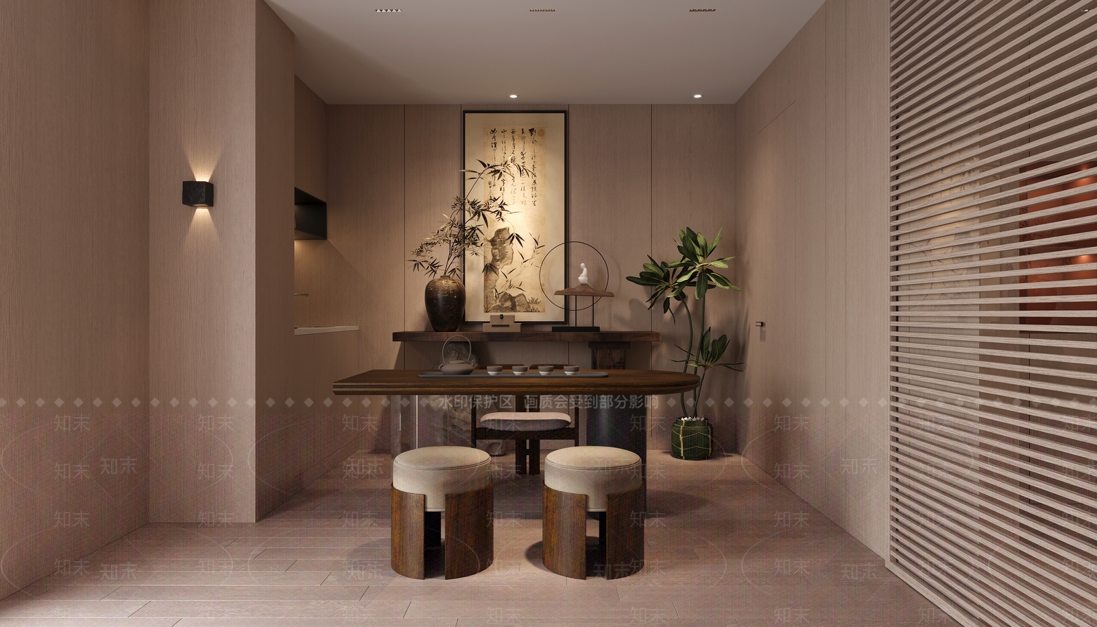 现代原木茶室3D模型下载【ID:1202558910】