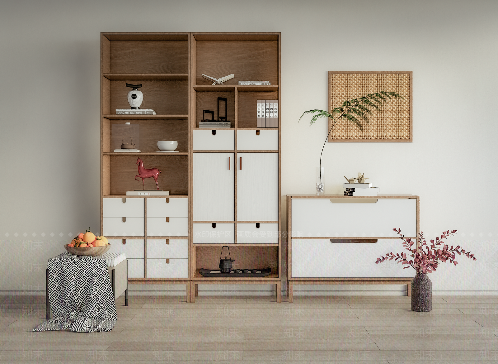 现代原木书架SU模型下载【ID:1202560434】