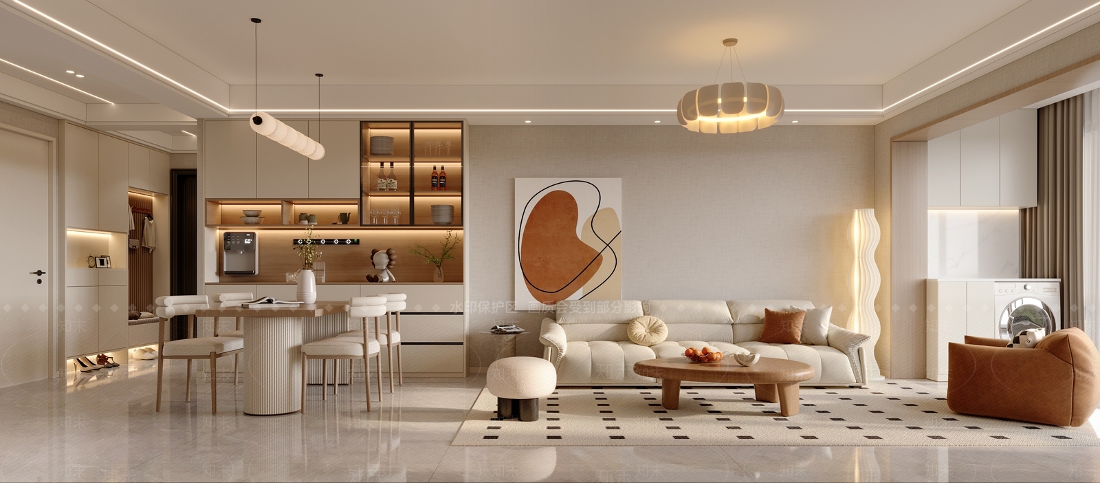 奶油原木家居客厅3D模型下载【ID:1202565843】