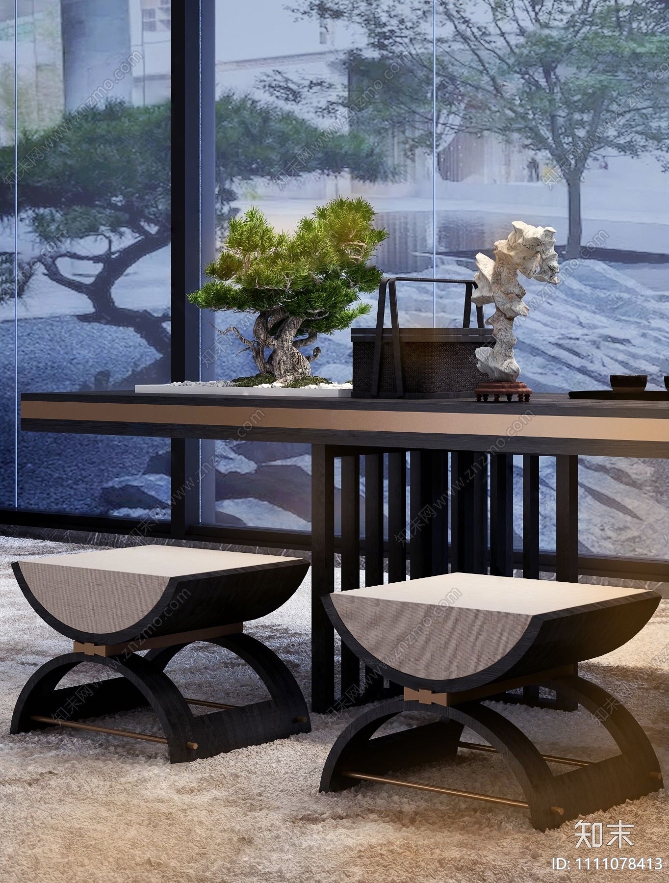 邸设设计新中式茶桌椅3D模型下载【ID:1111078413】
