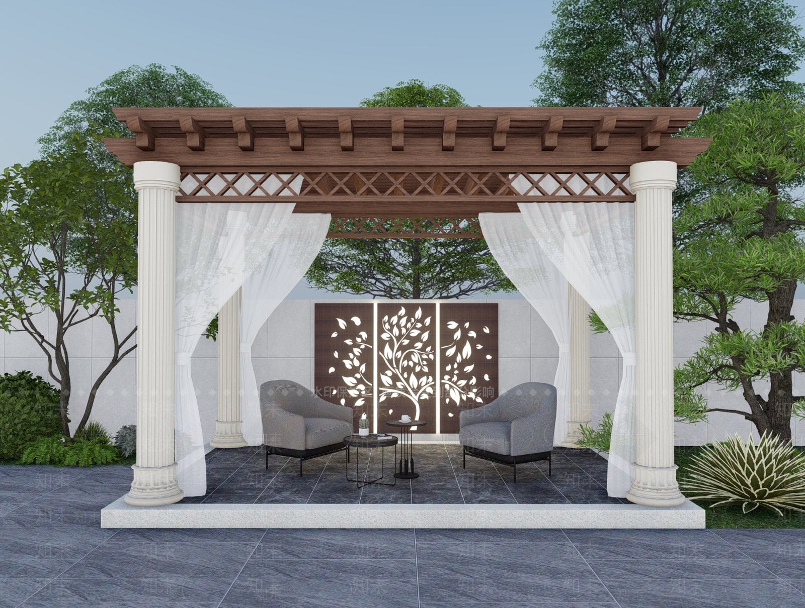 欧式美式廊架SU模型下载【ID:1202567174】