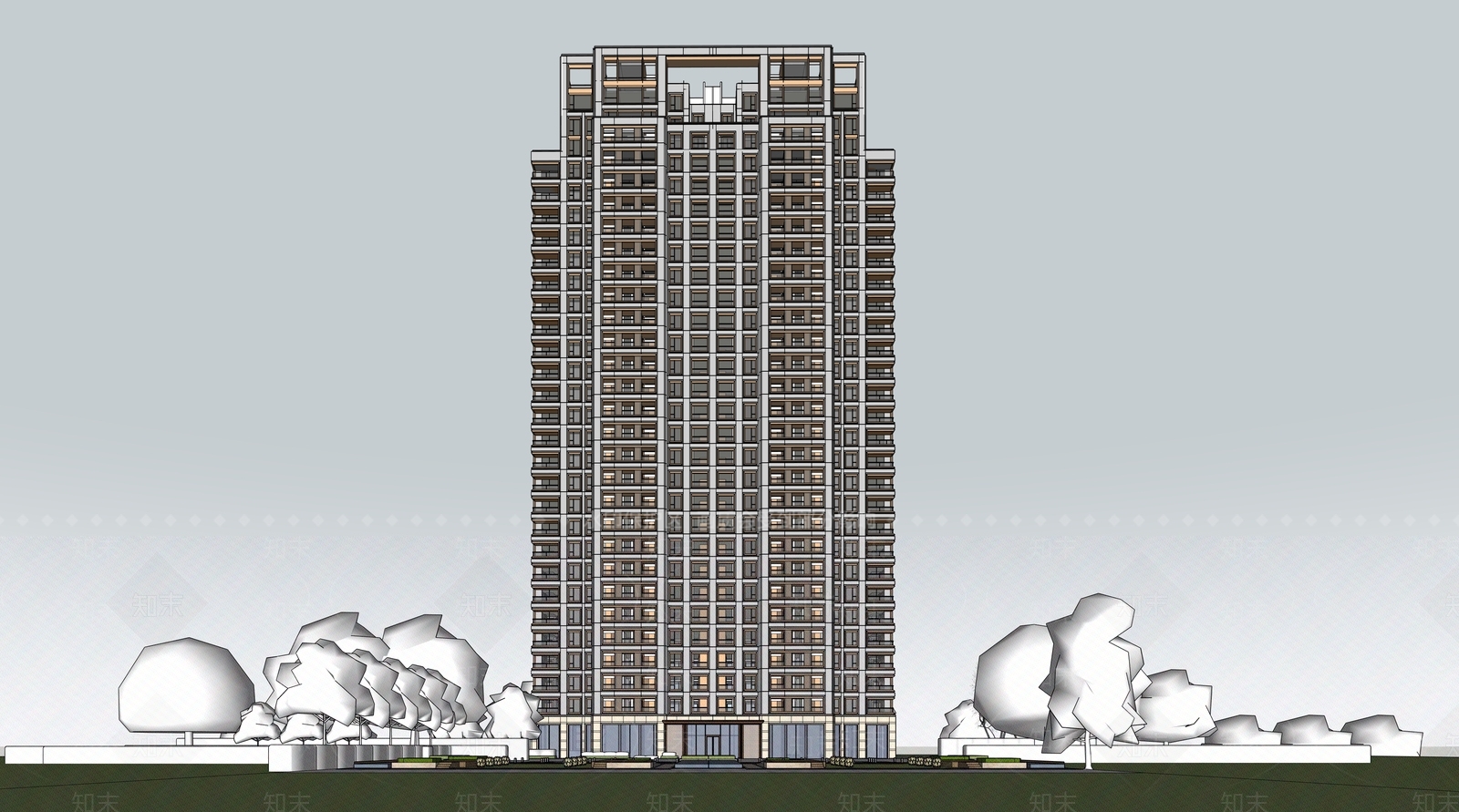 现代简欧高层住宅SU模型下载【ID:1202574780】