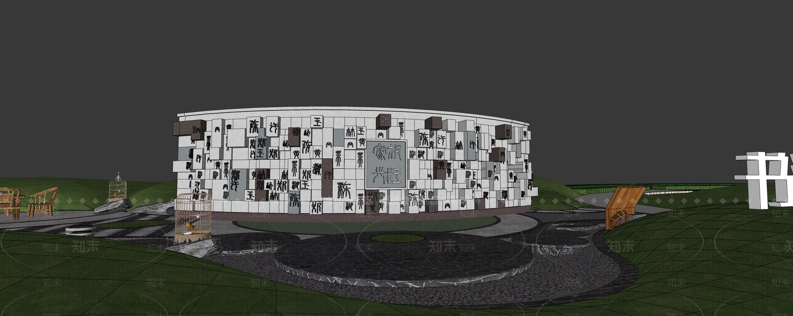 现代新中式景墙SU模型下载【ID:1203249479】
