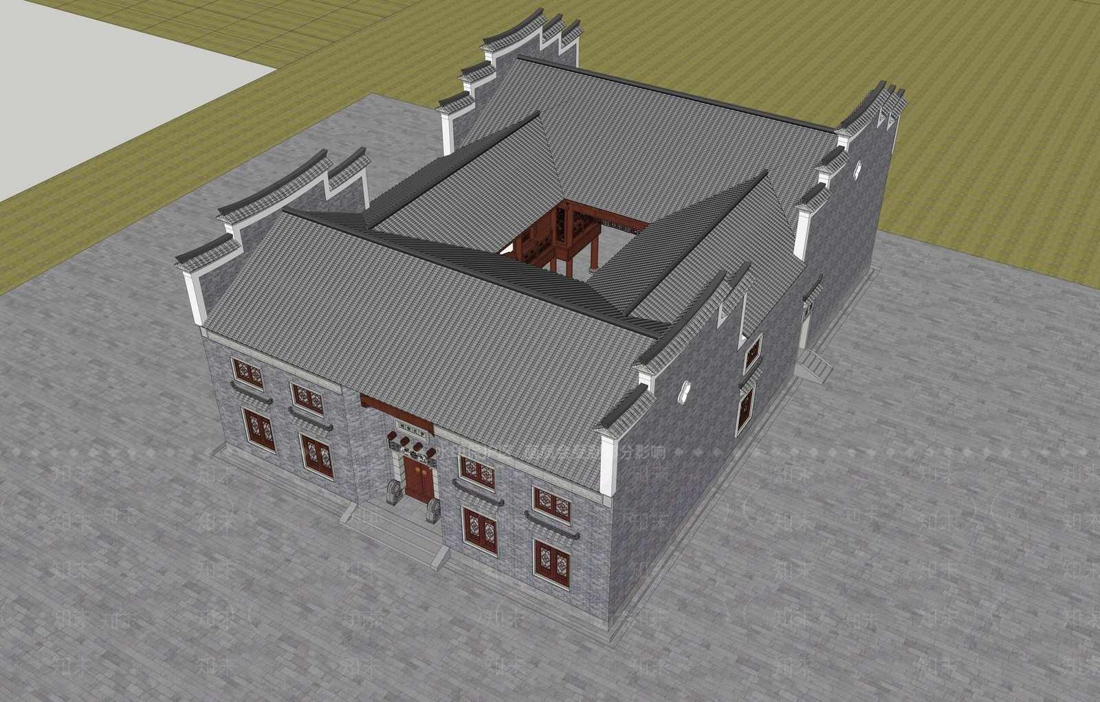 中式新中式古建筑SU模型下载【ID:1202692827】