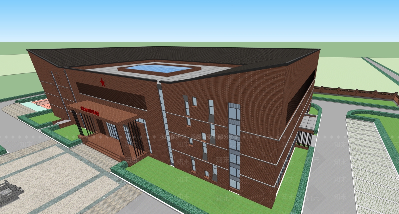 现代新中式学校建筑SU模型下载【ID:1202581457】