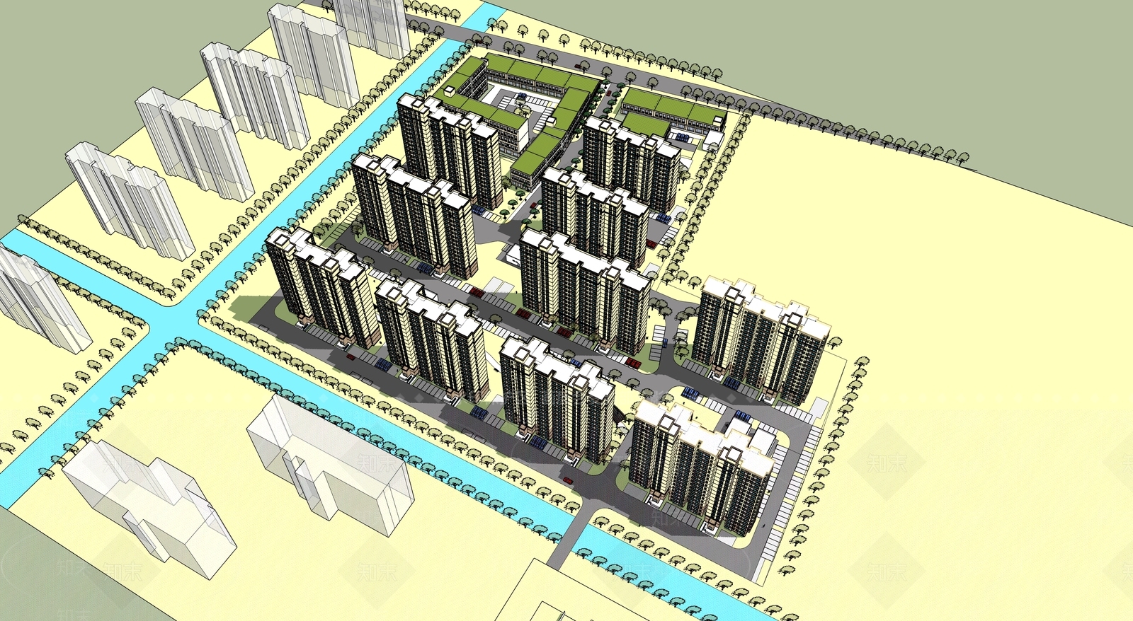 新中式现代小区建筑SU模型下载【ID:1202582132】
