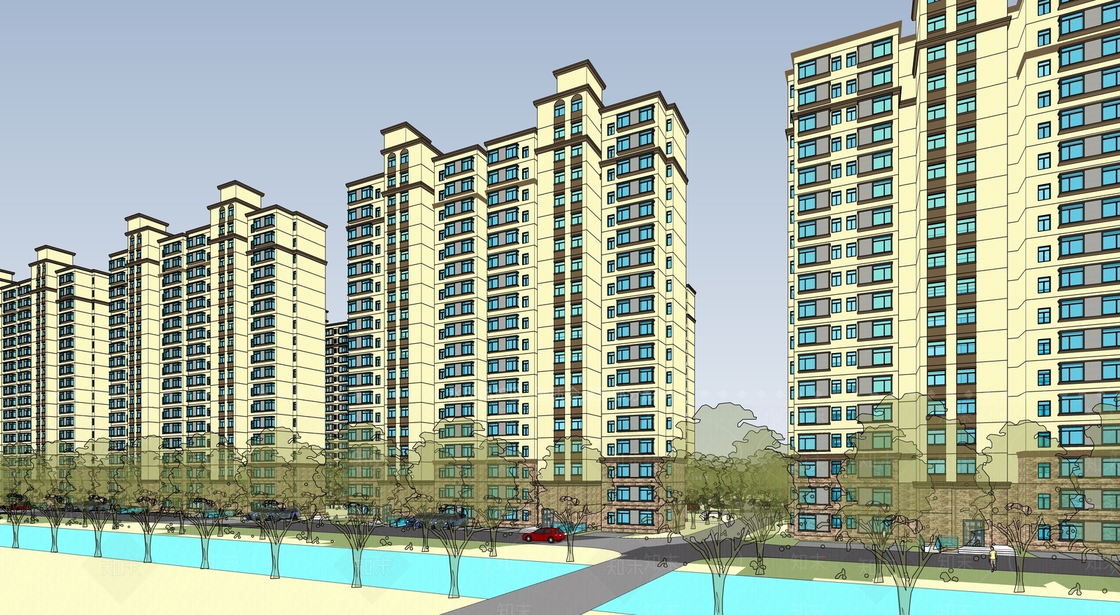 新中式现代小区建筑SU模型下载【ID:1202582132】